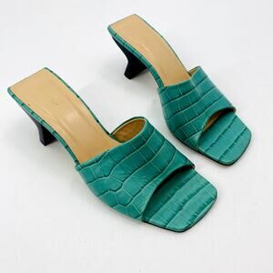 BY FAR Lily Croc-embossed Leather Mules In Light Blue green